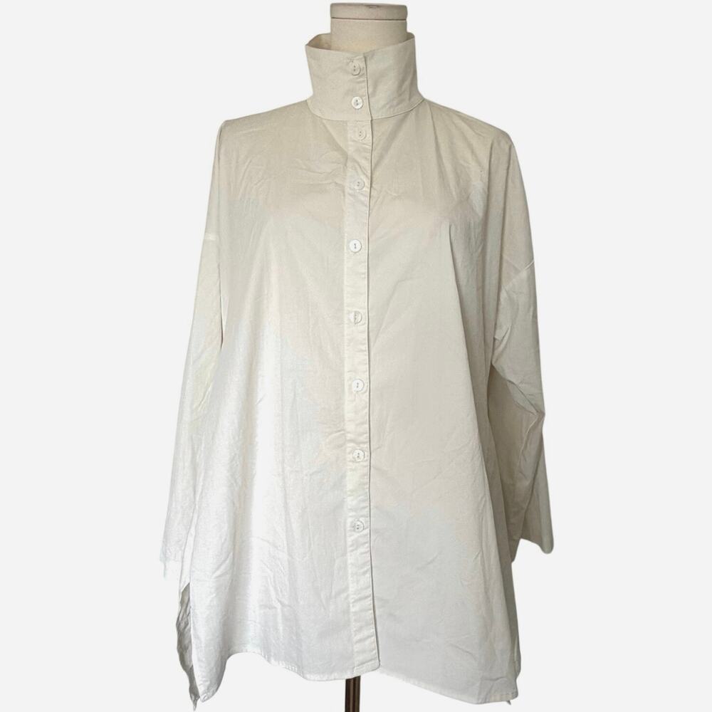 Stella Carakasi (S/M) Soft White Oversized Stand Collar Button Down Shirt